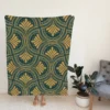 Green Gold Deco Damask Pattern Fleece Blanket