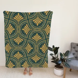 Green Gold Deco Damask Pattern Fleece Blanket