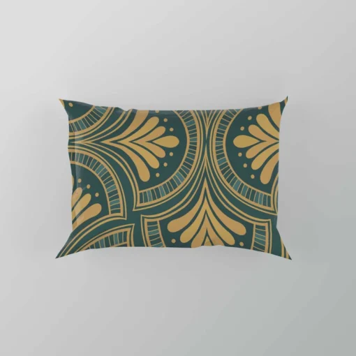 Green Gold Deco Damask Pattern Pillow Case