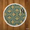 Green Gold Deco Damask Pattern Round Beach Towel