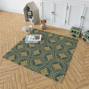 Green Gold Deco Damask Pattern Rug 1