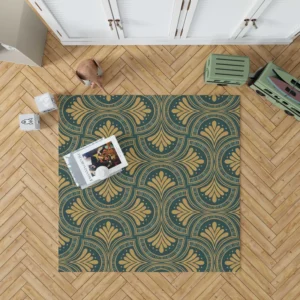 Green Gold Deco Damask Pattern Rug