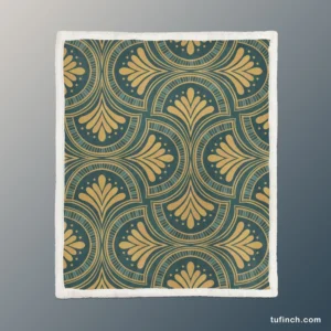 Green Gold Deco Damask Pattern Sherpa Fleece Blanket 1