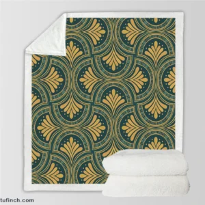 Green Gold Deco Damask Pattern Sherpa Fleece Blanket