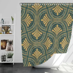 Green Gold Deco Damask Pattern Shower Curtain