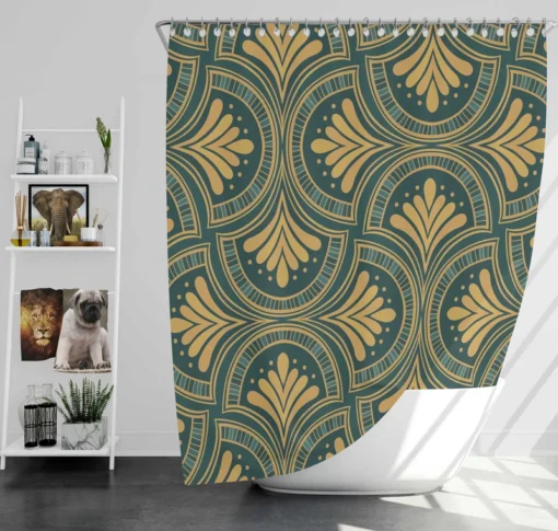 Green Gold Deco Damask Pattern Shower Curtain