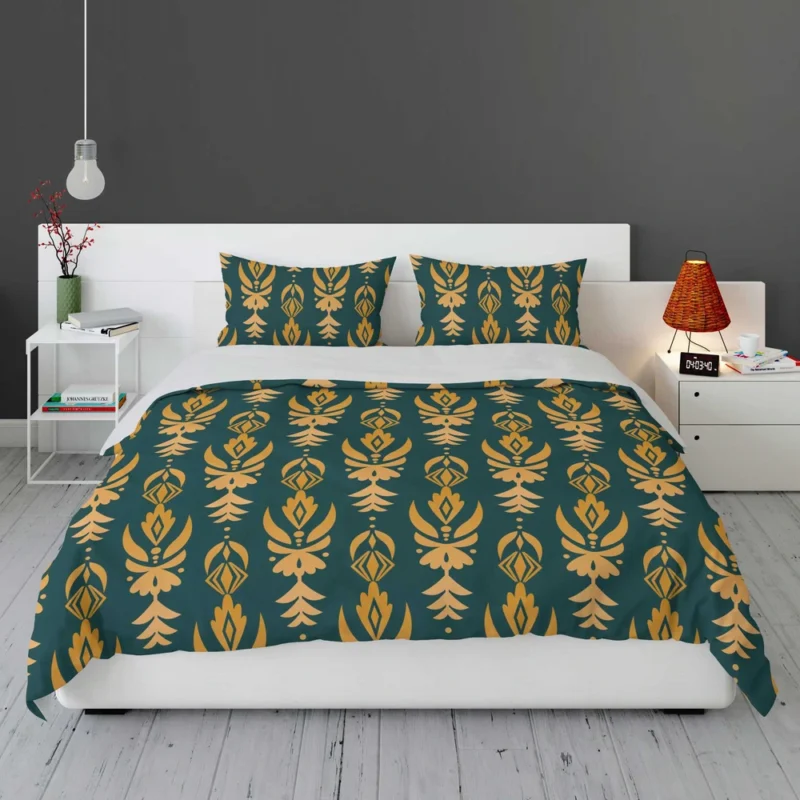 Green Gold Songket Pattern Bedding Set 1