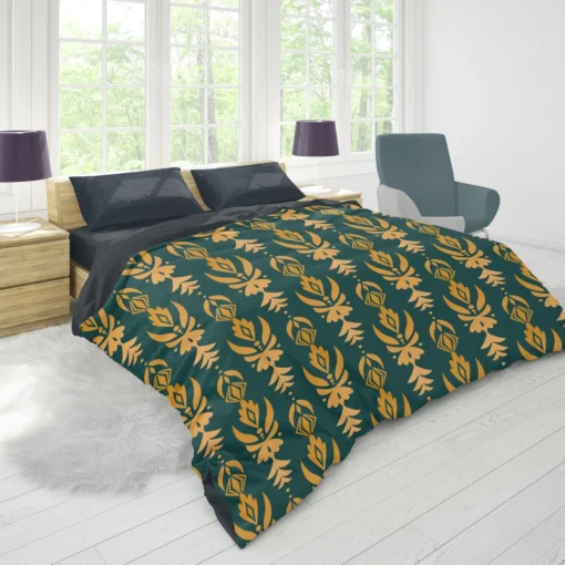 Green Gold Songket Pattern Duvet Cover 1