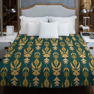 Green Gold Songket Pattern Duvet Cover