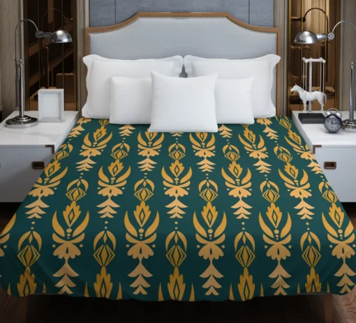 Green Gold Songket Pattern Duvet Cover