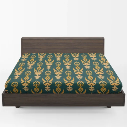 Green Gold Songket Pattern Fitted Sheet 1