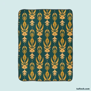 Green Gold Songket Pattern Fleece Blanket 1