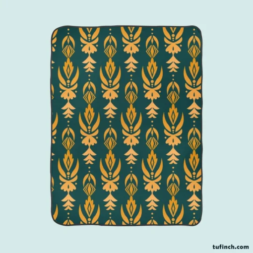 Green Gold Songket Pattern Fleece Blanket 1