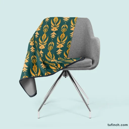 Green Gold Songket Pattern Fleece Blanket 2