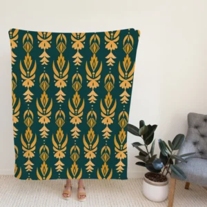 Green Gold Songket Pattern Fleece Blanket