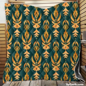 Green Gold Songket Pattern Quilt Blanket