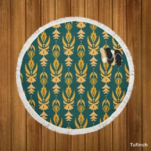 Green Gold Songket Pattern Round Beach Towel