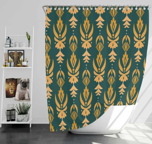 Green Gold Songket Pattern Shower Curtain