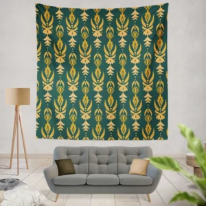 Green Gold Songket Pattern Wall Tapestry