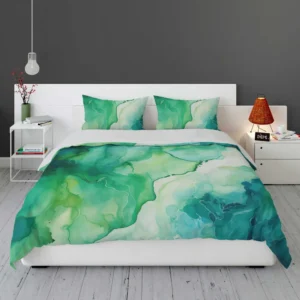 Green Ink Fluid Art Design Bedding Set 1