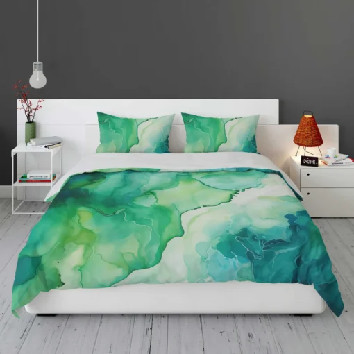 Green Ink Fluid Art Design Bedding Set 1