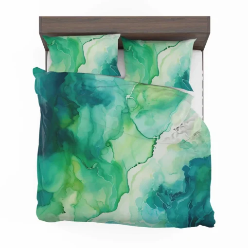 Green Ink Fluid Art Design Bedding Set 2