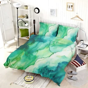 Green Ink Fluid Art Design Bedding Set