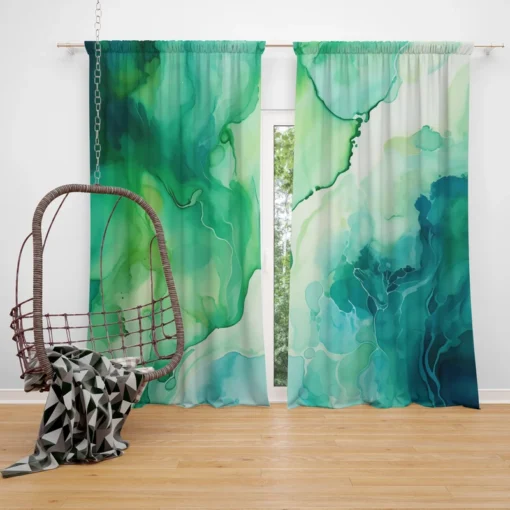 Green Ink Fluid Art Design Curtain