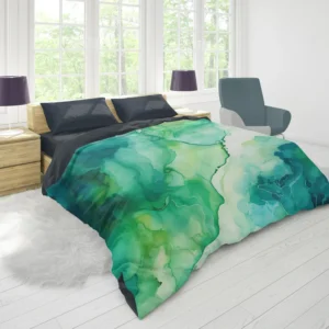 Green Ink Fluid Art Design Duvet Cover 1