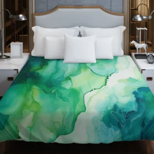 Green Ink Fluid Art Design Duvet Cover