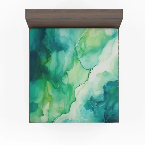 Green Ink Fluid Art Design Fitted Sheet