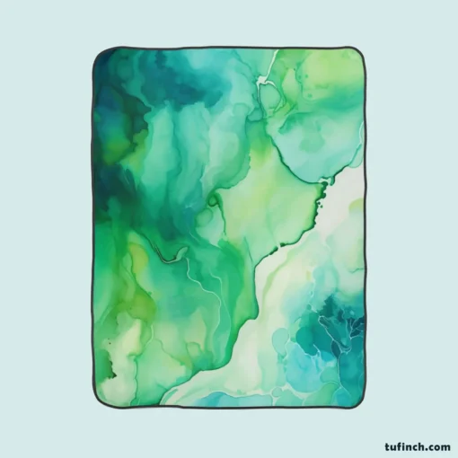 Green Ink Fluid Art Design Fleece Blanket 1