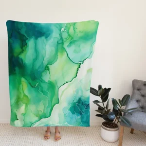 Green Ink Fluid Art Design Fleece Blanket