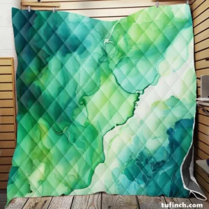 Green Ink Fluid Art Design Quilt Blanket