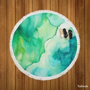 Green Ink Fluid Art Design Round Beach Towel