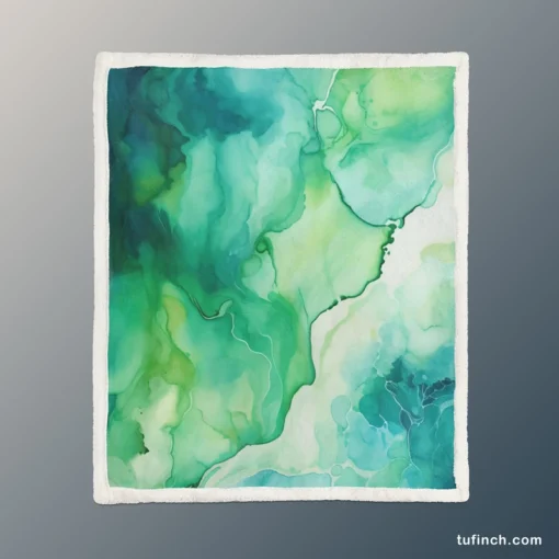 Green Ink Fluid Art Design Sherpa Fleece Blanket 1