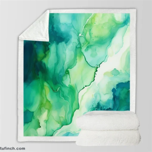 Green Ink Fluid Art Design Sherpa Fleece Blanket