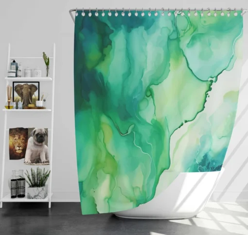 Green Ink Fluid Art Design Shower Curtain