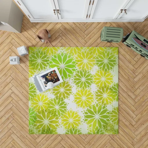 Green Leaves Floral Shape Concept Rug