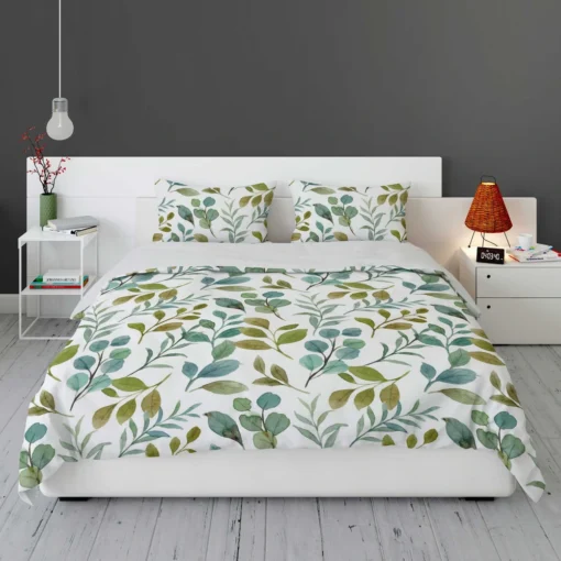 Green Leaves Watercolor Design Bedding Set 1