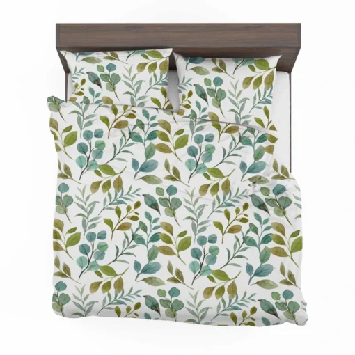 Green Leaves Watercolor Design Bedding Set 2