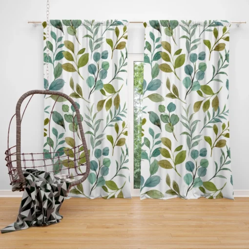 Green Leaves Watercolor Design Curtain