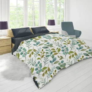 Green Leaves Watercolor Design Duvet Cover 1