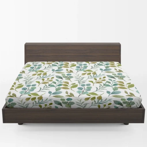 Green Leaves Watercolor Design Fitted Sheet 1