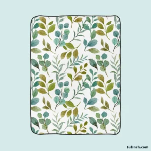 Green Leaves Watercolor Design Fleece Blanket 1