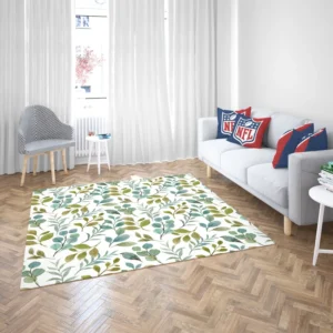 Green Leaves Watercolor Design Rug 2