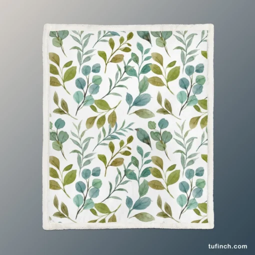 Green Leaves Watercolor Design Sherpa Fleece Blanket 1