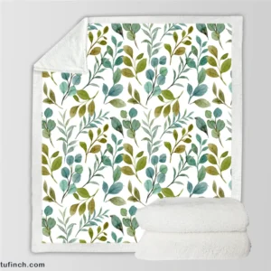 Green Leaves Watercolor Design Sherpa Fleece Blanket