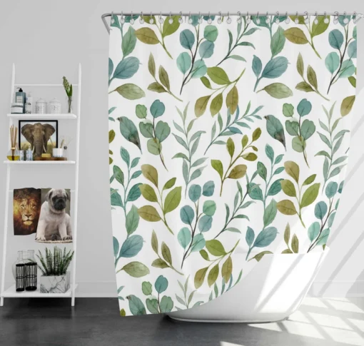 Green Leaves Watercolor Design Shower Curtain