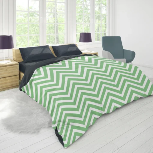 Green Lines Chevron Design Duvet Cover 1